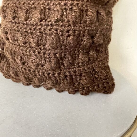 Handmade Crochet Chunky Knit Boho Brown Hand Bag 70s Grannycore Bamboo Handles - Picture 6 of 10